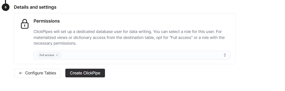 ClickPipe permissions review